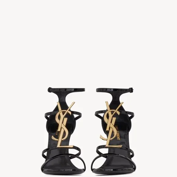 Saint Laurent Cassandra YSL Medallion Strappy Stiletto Sandals | Size 37.5 / 7.5 - Picture 3 of 11